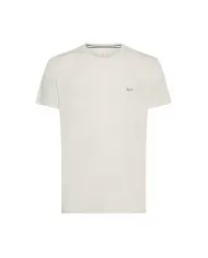t-shirt bianco panna da uomo con logo ricamato sul petto | SUN68 t-shirt bianco panna da uomo con logo ricamato sul petto | SUN68