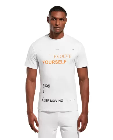 t-shirt bianca da uomo con dettagli stampati e logo | BIKKEMBERGS t-shirt bianca da uomo con dettagli stampati e logo | BIKKEMBERGS