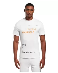 t-shirt bianca da uomo con dettagli stampati e logo | BIKKEMBERGS