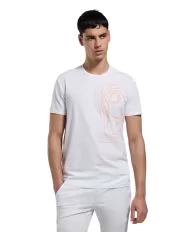 t-shirt bianca da uomo con stampa logata in contrasto | BIKKEMBERGS
