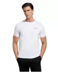 t-shirt bianca da uomo con stampa logata avanti e dietro | BIKKEMBERGS