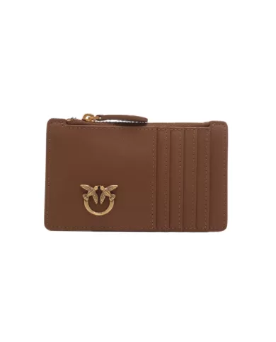 Portacarte donna marrone con logo LoveBirds Cut | PINKO