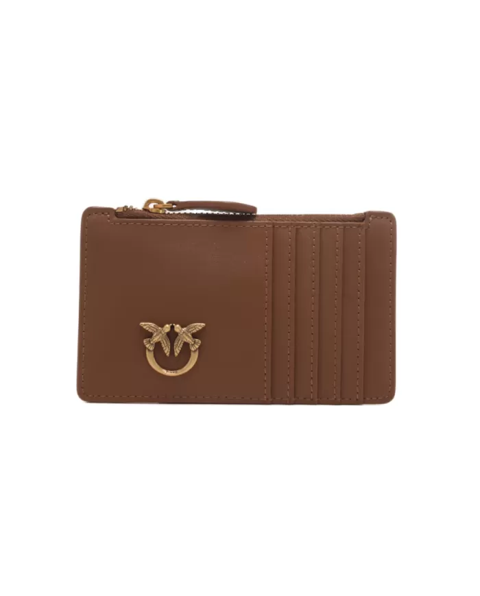 Portacarte donna marrone con logo LoveBirds Cut | PINKO Portacarte donna marrone con logo LoveBirds Cut | PINKO