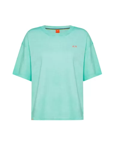 t-shirt acqua da donna con logo ricamato sul petto | SUN68 t-shirt acqua da donna con logo ricamato sul petto | SUN68