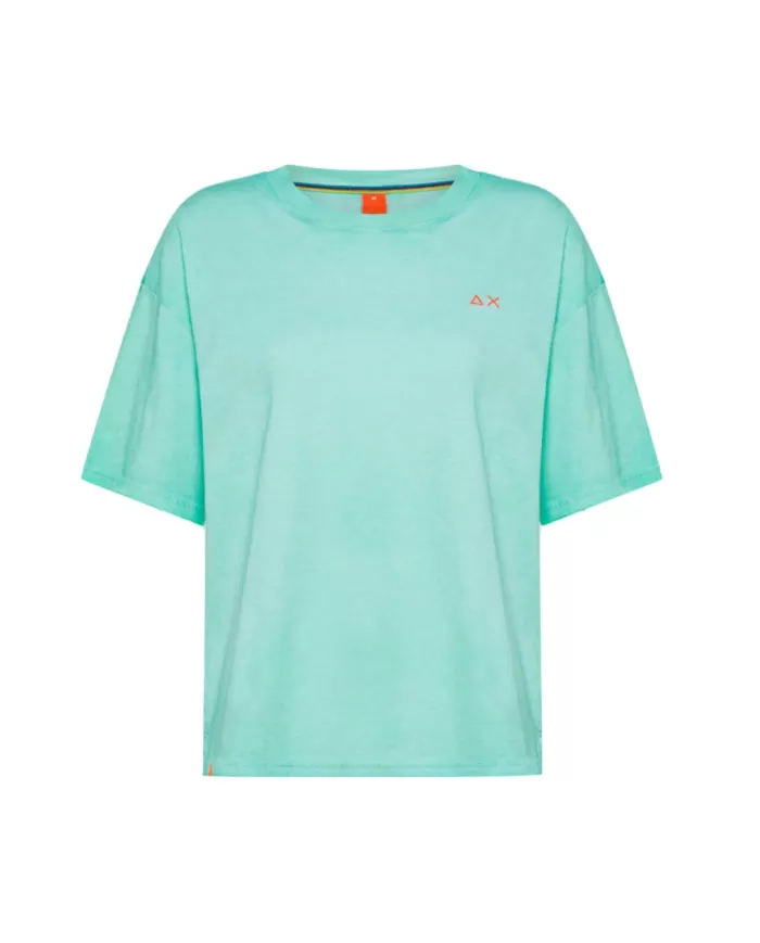 t-shirt acqua da donna con logo ricamato sul petto | SUN68 t-shirt acqua da donna con logo ricamato sul petto | SUN68