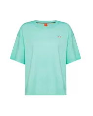 t-shirt acqua da donna con logo ricamato sul petto | SUN68