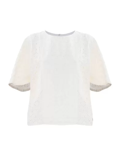 blusa latte/panne da donna lavorata in pizzo con pendaglio | KOCCA blusa latte/panne da donna lavorata in pizzo con pendaglio | KOCCA