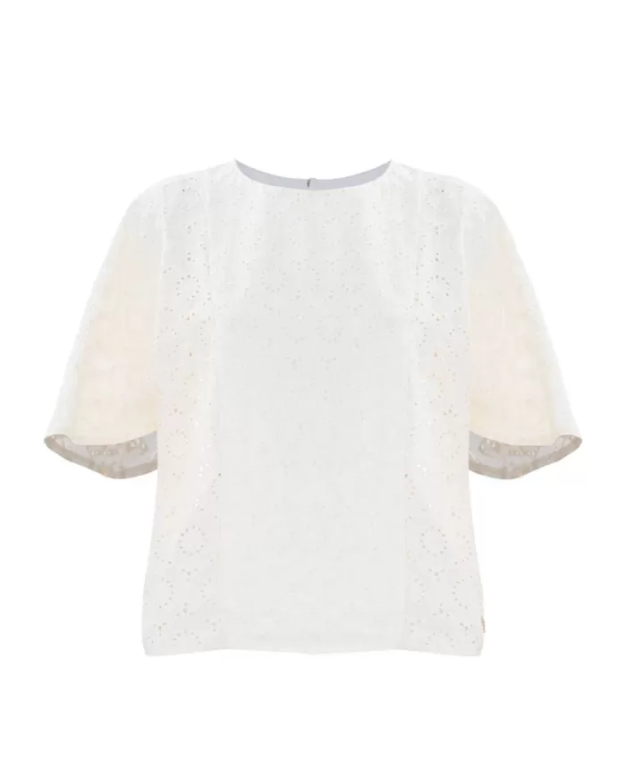 blusa latte/panne da donna lavorata in pizzo con pendaglio | KOCCA blusa latte/panne da donna lavorata in pizzo con pendaglio | KOCCA