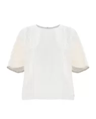 blusa latte/panne da donna lavorata in pizzo con pendaglio | KOCCA blusa latte/panne da donna lavorata in pizzo con pendaglio | KOCCA