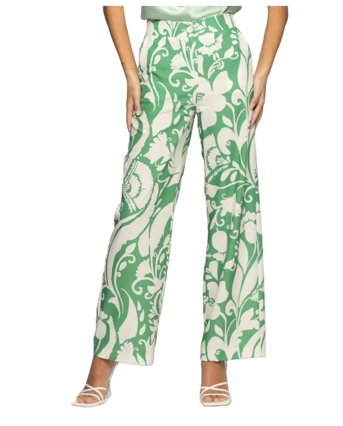 pantalone da donna con fantasia floreale bianco/verde | KOCCA pantalone da donna con fantasia floreale bianco/verde | KOCCA