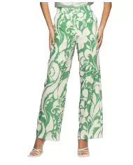 pantalone da donna con fantasia floreale bianco/verde | KOCCA