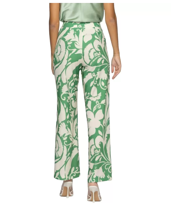 pantalone da donna con fantasia floreale bianco/verde | KOCCA