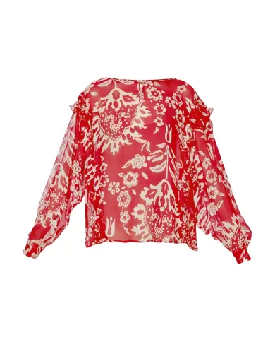 blusa rosso orientale da donna con stampa all-over | LIU JO blusa rosso orientale da donna con stampa all-over | LIU JO