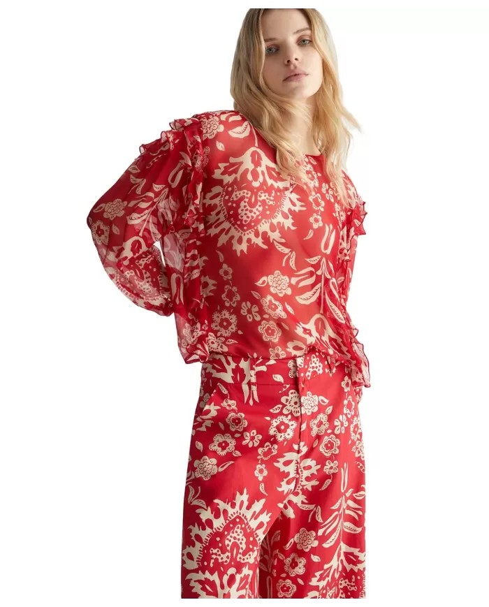 blusa rosso orientale da donna con stampa all-over | LIU JO blusa rosso orientale da donna con stampa all-over | LIU JO