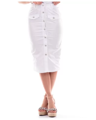 gonna bianco ottico da donna con loungette a vita alta | LIU JO gonna bianco ottico da donna con loungette a vita alta | LIU JO