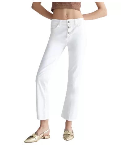 pantalone slim crop flare bianco ottico da donna con logo | LIU JO pantalone slim crop flare bianco ottico da donna con logo | LIU JO