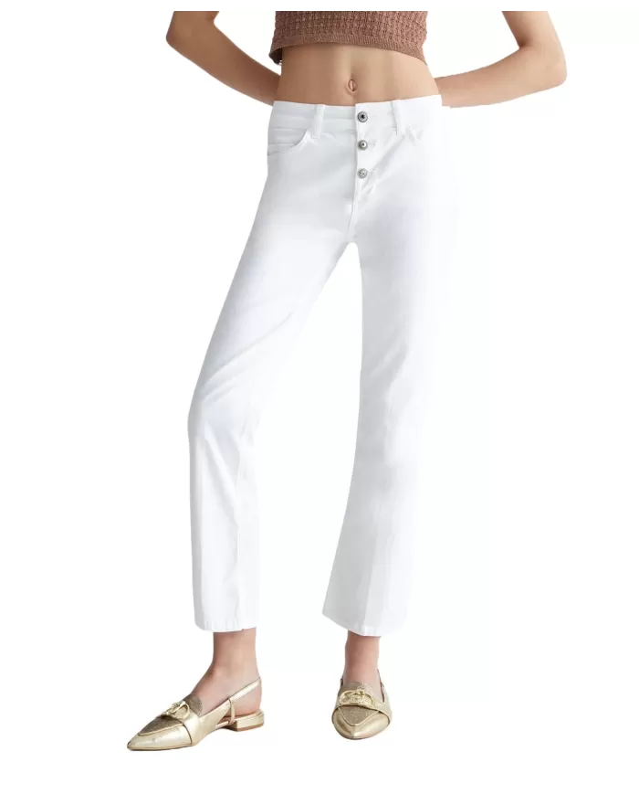 pantalone slim crop flare bianco ottico da donna con logo | LIU JO pantalone slim crop flare bianco ottico da donna con logo | LIU JO