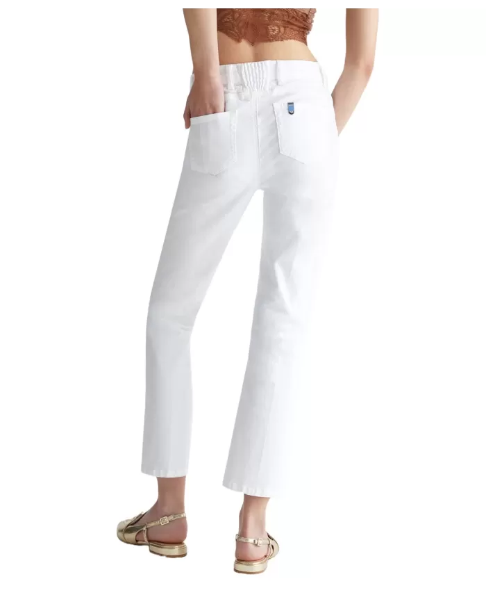 pantalone slim crop flare bianco ottico da donna con logo | LIU JO