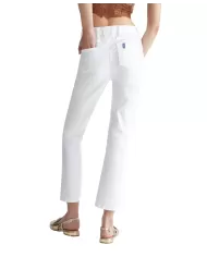 pantalone slim crop flare bianco ottico da donna con logo | LIU JO