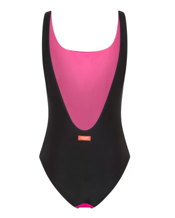 costume mare nero/fuxia da donna con logo label | SUN68 costume mare nero/fuxia da donna con logo label | SUN68