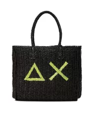 borsa mare shopper nero da donna con ricamo maxi logo | SUN68 borsa mare shopper nero da donna con ricamo maxi logo | SUN68