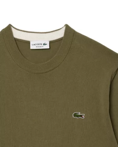 LACOSTE Maglia Uomo AH1985 A-EP in jersey di cotone organico, dettaglio stripe e coccodrillo ricamato BMY VERDE CACHI