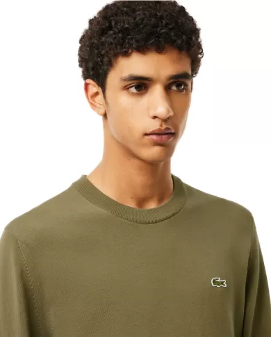 LACOSTE Maglia Uomo AH1985 A-EP in jersey di cotone organico, dettaglio stripe e coccodrillo ricamato BMY VERDE CACHI