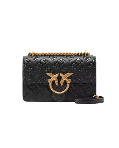 Borsa donna nero con motivo Love Birds all-over 100074 A1YB | PINKO