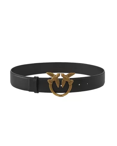 Cinta nero e oro antico donna con fibbia logata Love Birds | PINKO