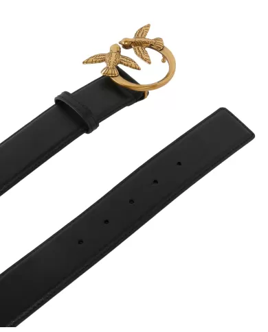 Cinta nero e oro antico donna con fibbia logata Love Birds | PINKO