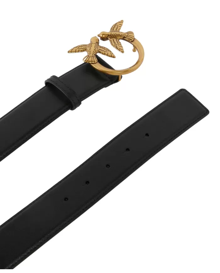 Cinta nero e oro antico donna con fibbia logata Love Birds | PINKO Cinta nero e oro antico donna con fibbia logata Love Birds | PINKO