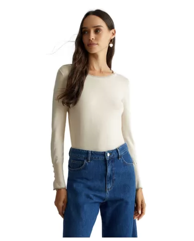 Maglia soft cream donna con logo su retro WF4574MS49I | LIU JO Maglia soft cream donna con logo su retro WF4574MS49I | LIU JO