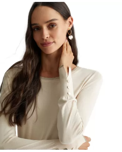 Maglia soft cream donna con logo su retro WF4574MS49I | LIU JO Maglia soft cream donna con logo su retro WF4574MS49I | LIU JO