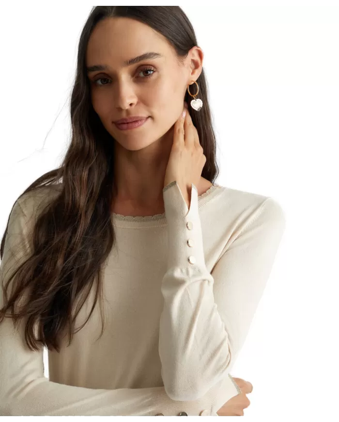 Maglia soft cream donna con logo su retro WF4574MS49I | LIU JO