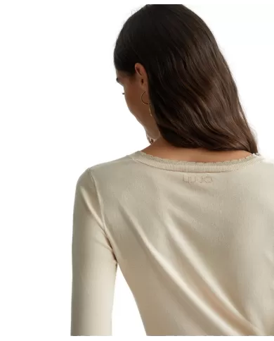Maglia soft cream donna con logo su retro WF4574MS49I | LIU JO Maglia soft cream donna con logo su retro WF4574MS49I | LIU JO