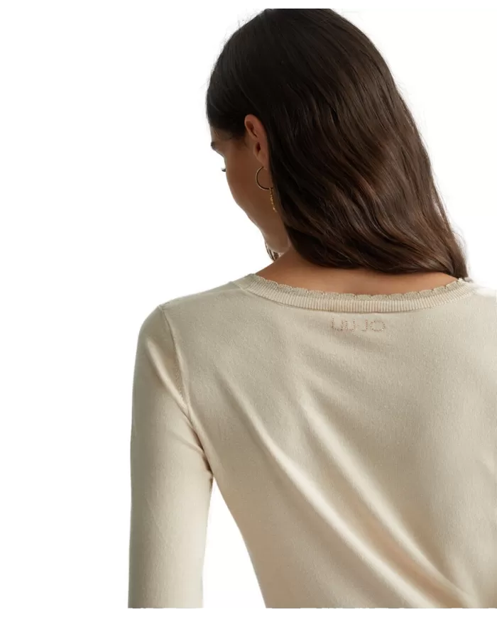 Maglia soft cream donna con logo su retro WF4574MS49I | LIU JO