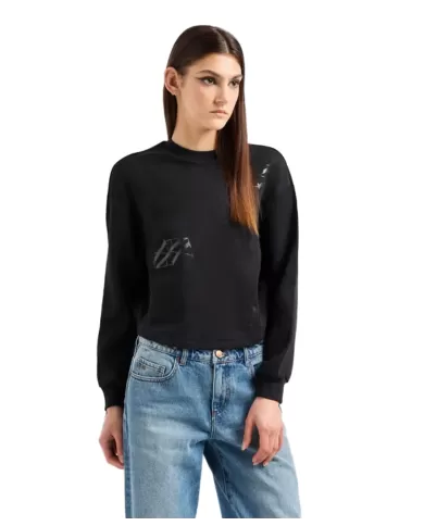 Felpa donna nera francese con loghi 6DYM80 YJFZZ | ARMANI EXCHANGE Felpa donna nera francese con loghi 6DYM80 YJFZZ | ARMANI EXCHANGE