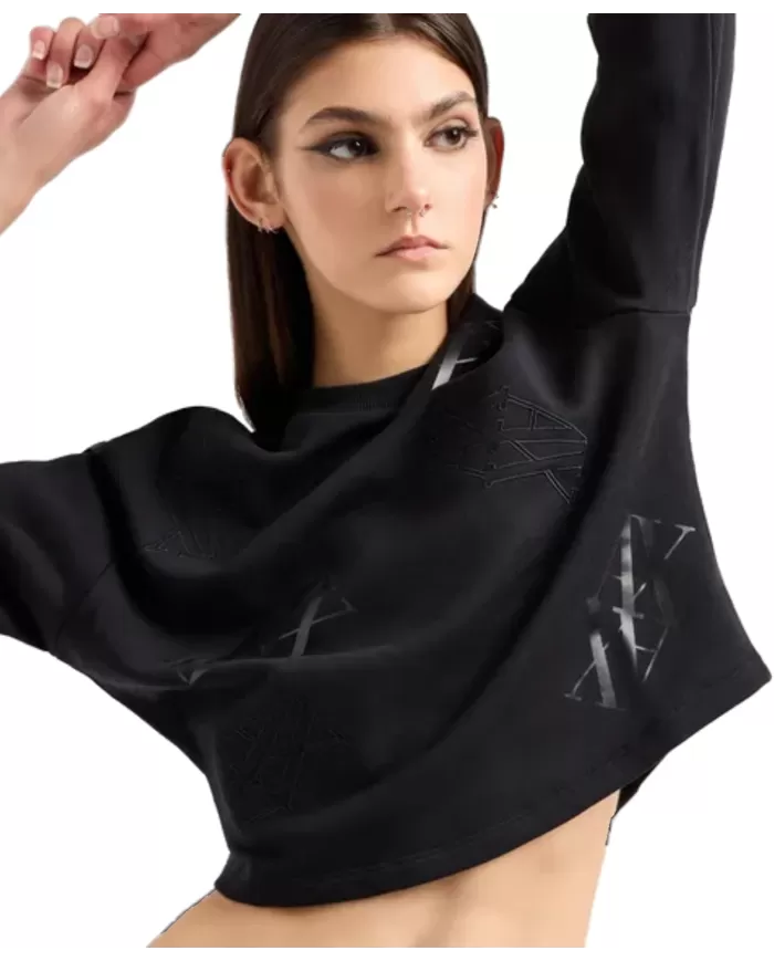 Felpa donna nera francese con loghi 6DYM80 YJFZZ | ARMANI EXCHANGE