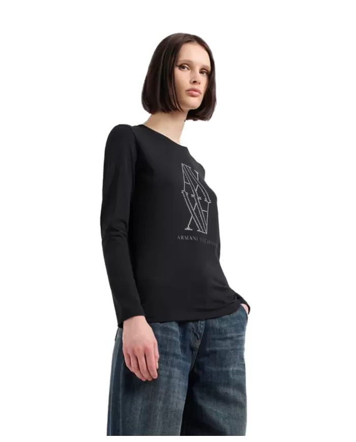 T-Shirt donna nera con logo 6DYT05 YJDTZ | ARMANI EXCHANGE T-Shirt donna nera con logo 6DYT05 YJDTZ | ARMANI EXCHANGE