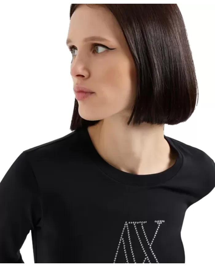 T-Shirt donna nera con logo 6DYT05 YJDTZ | ARMANI EXCHANGE