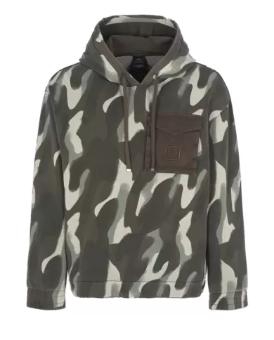 Felpa uomo verde logo ricamo su tasca 6DZMHB ZJNHZ| ARMANI EXCHANGE