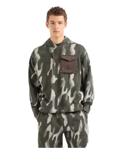 Felpa uomo verde logo ricamo su tasca 6DZMHB ZJNHZ| ARMANI EXCHANGE
