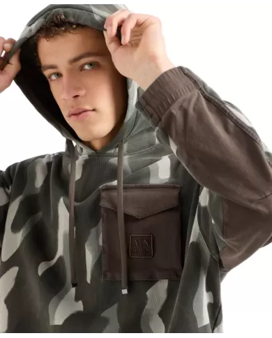 Felpa uomo verde logo ricamo su tasca 6DZMHB ZJNHZ| ARMANI EXCHANGE