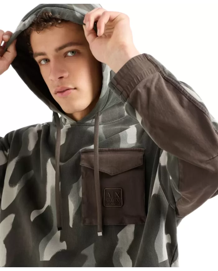 Felpa uomo verde logo ricamo su tasca 6DZMHB ZJNHZ| ARMANI EXCHANGE