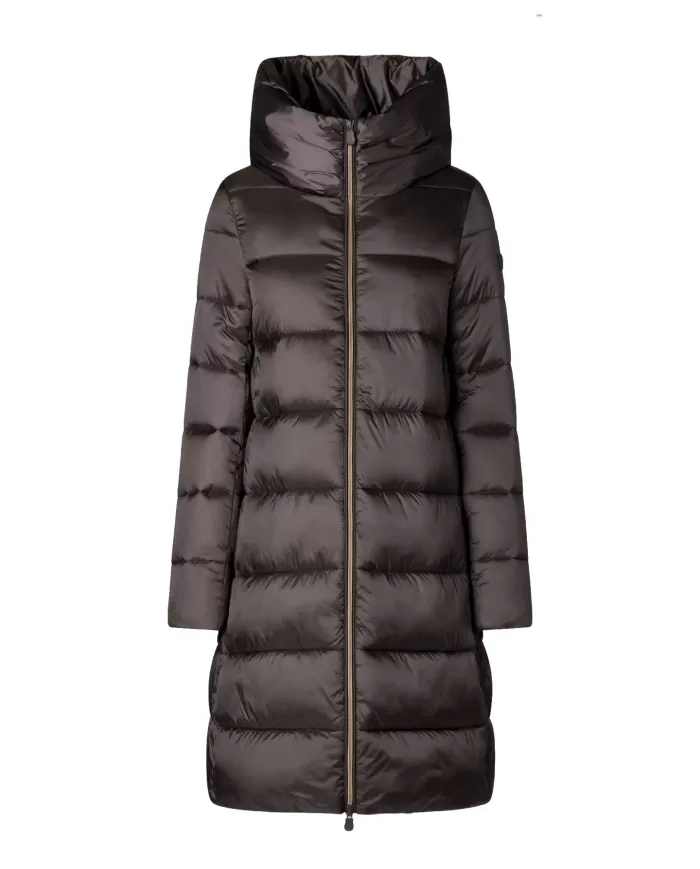 Piumino donna lungo brown black D40279W IRIS19 LYSA | SAVE THE DUCK Piumino donna lungo brown black D40279W IRIS19 LYSA | SAVE THE DUCK