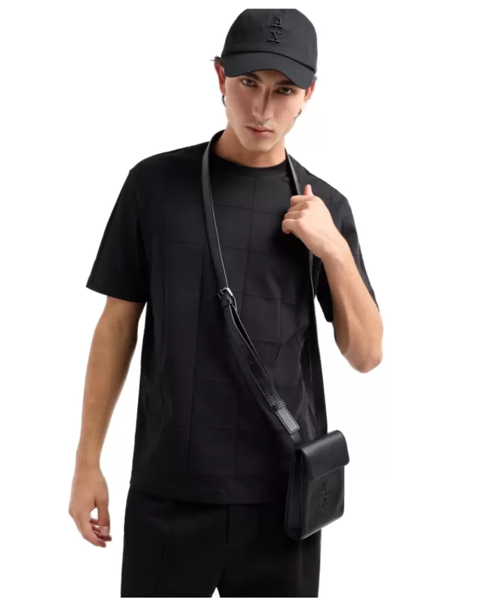 T-shirt uomo nera con effetto a coste 6DZTLK ZJ2ZZ| ARMANI EXCHANGE