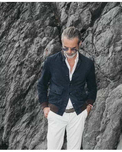 THE JACK LEATHERS Bomber Uomo RIVERSIDE SEAMLESS P-EM pelle collo e bordi maglia elastica 09 DARK BLUE THE JACK LEATHERS Bomber Uomo RIVERSIDE SEAMLESS P-EM pelle collo e bordi maglia elastica 09 DARK BLUE
