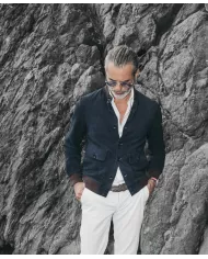 THE JACK LEATHERS Bomber Uomo RIVERSIDE SEAMLESS P-EM pelle collo e bordi maglia elastica 09 DARK BLUE