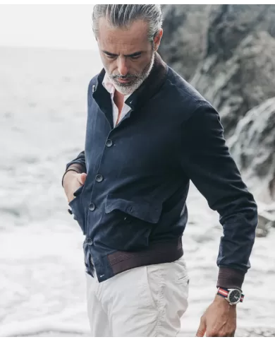 THE JACK LEATHERS Bomber Uomo RIVERSIDE SEAMLESS P-EM pelle collo e bordi maglia elastica 09 DARK BLUE THE JACK LEATHERS Bomber Uomo RIVERSIDE SEAMLESS P-EM pelle collo e bordi maglia elastica 09 DARK BLUE