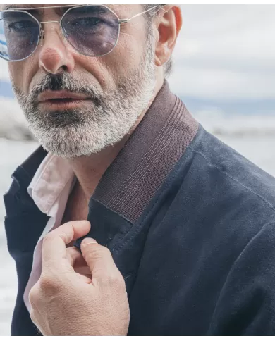 THE JACK LEATHERS Bomber Uomo RIVERSIDE SEAMLESS P-EM pelle collo e bordi maglia elastica 09 DARK BLUE THE JACK LEATHERS Bomber Uomo RIVERSIDE SEAMLESS P-EM pelle collo e bordi maglia elastica 09 DARK BLUE
